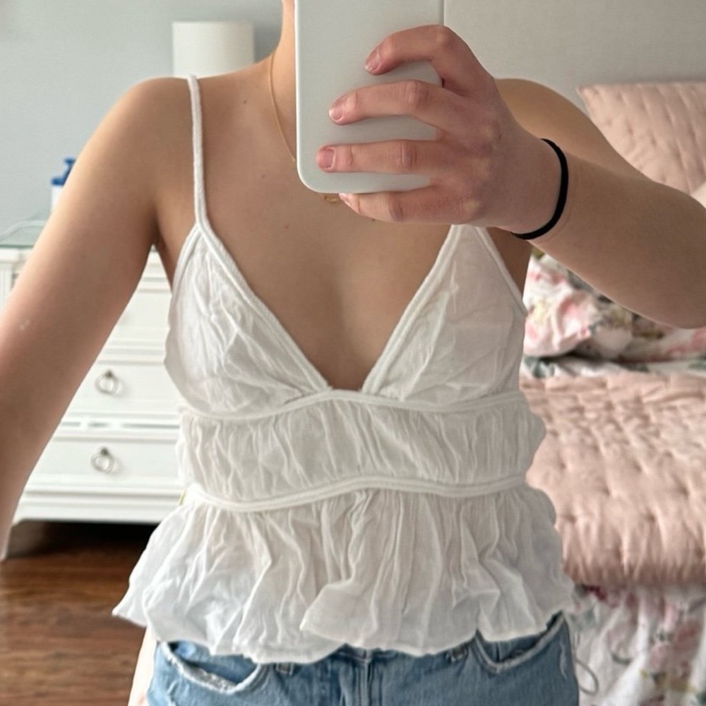White Zara ruffle summer top